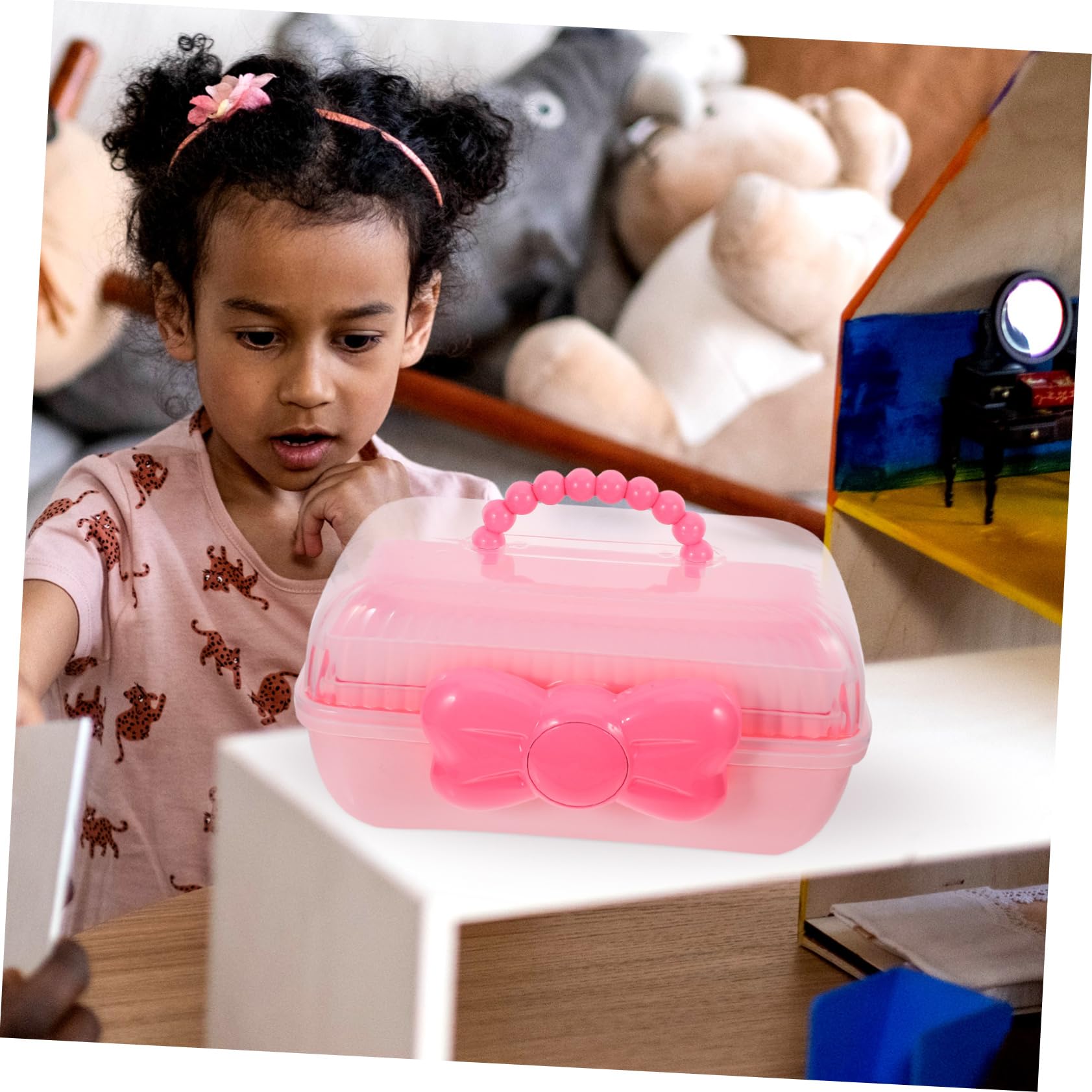 Tragbare Aufbewahrungsbox für Haaraccessoires mit Drei Ebenen, Rosa, Pp