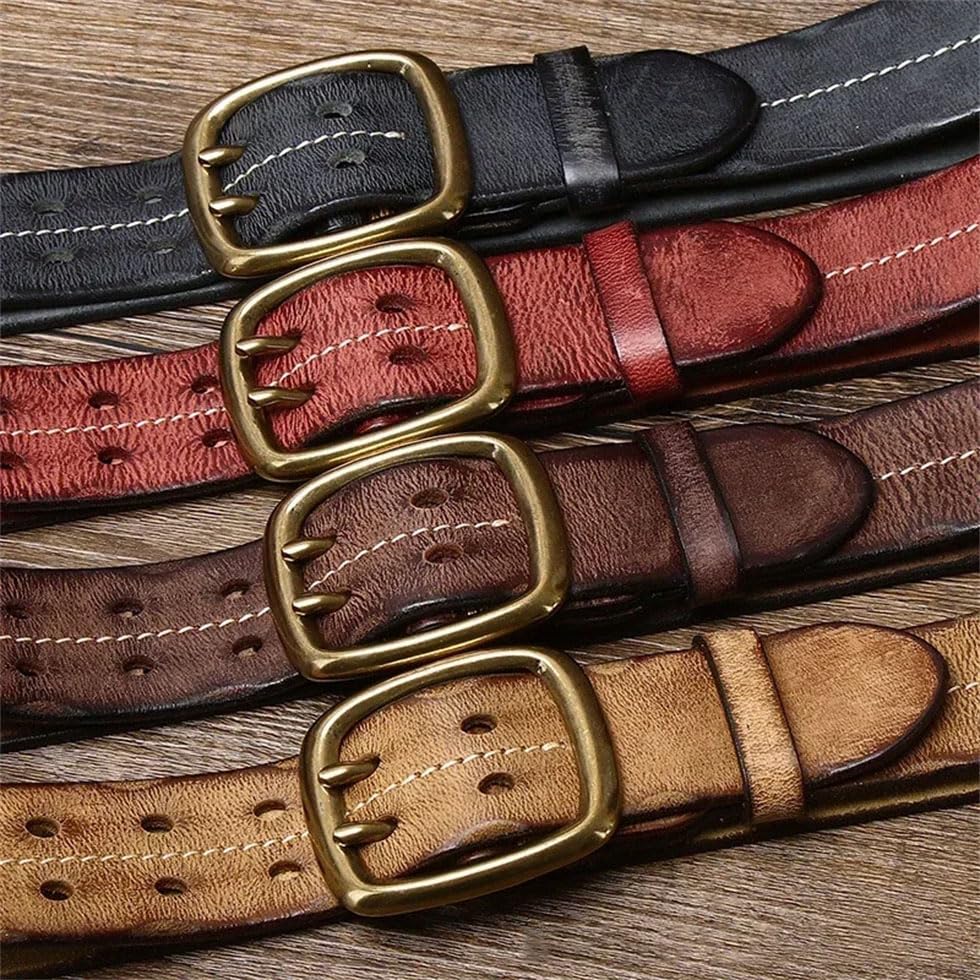 Men 3.8cm Leather Belt Copper Double Needle Pin Buckle Jeans Belt Leather Belt For All Seasons4