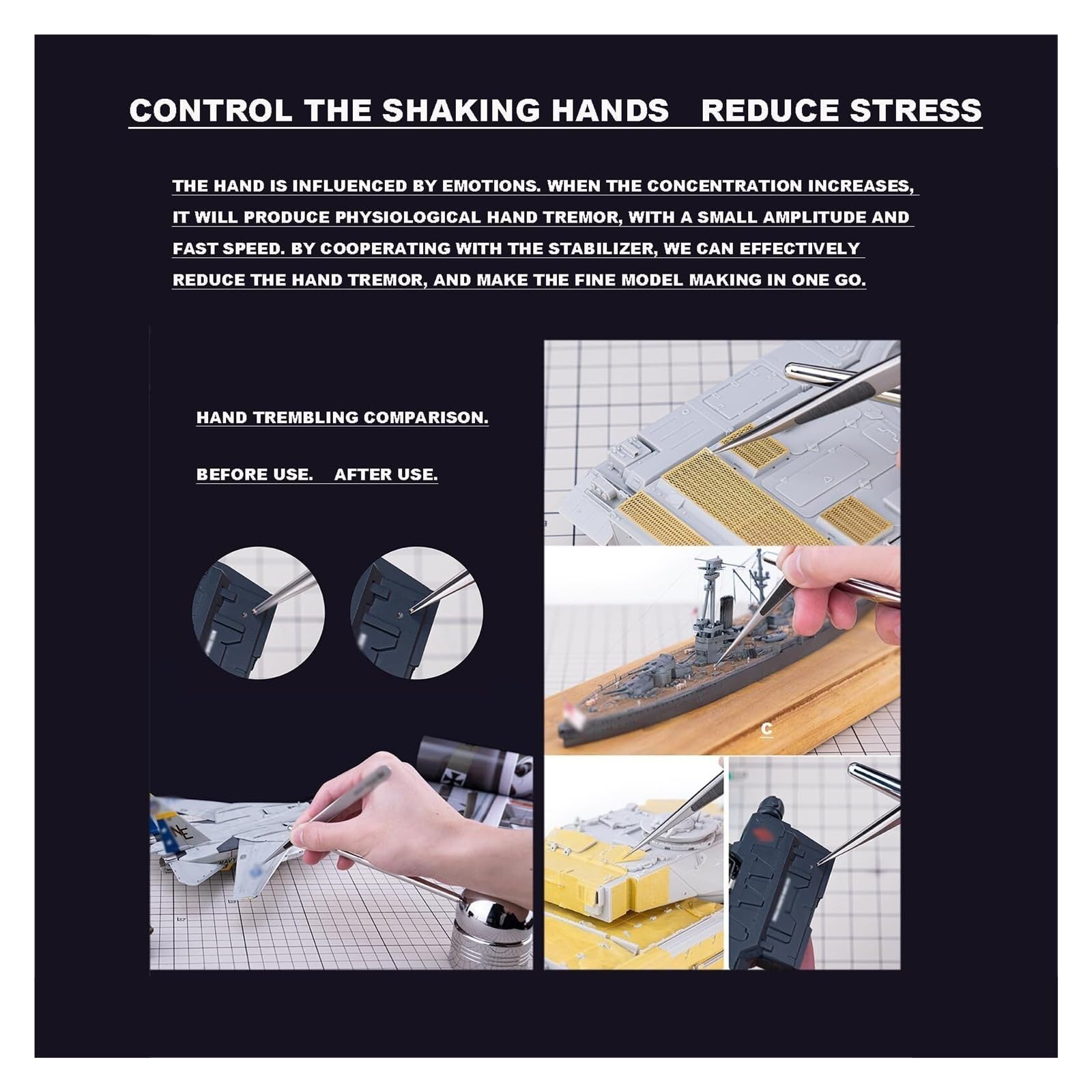 Stabilizzatore for mani for modellismo, ruota orizzontalmente di 360° e verticalmente di 210°, modello di stabilizzatore for mani di precisione, riduce efficacemente il tremore delle mani