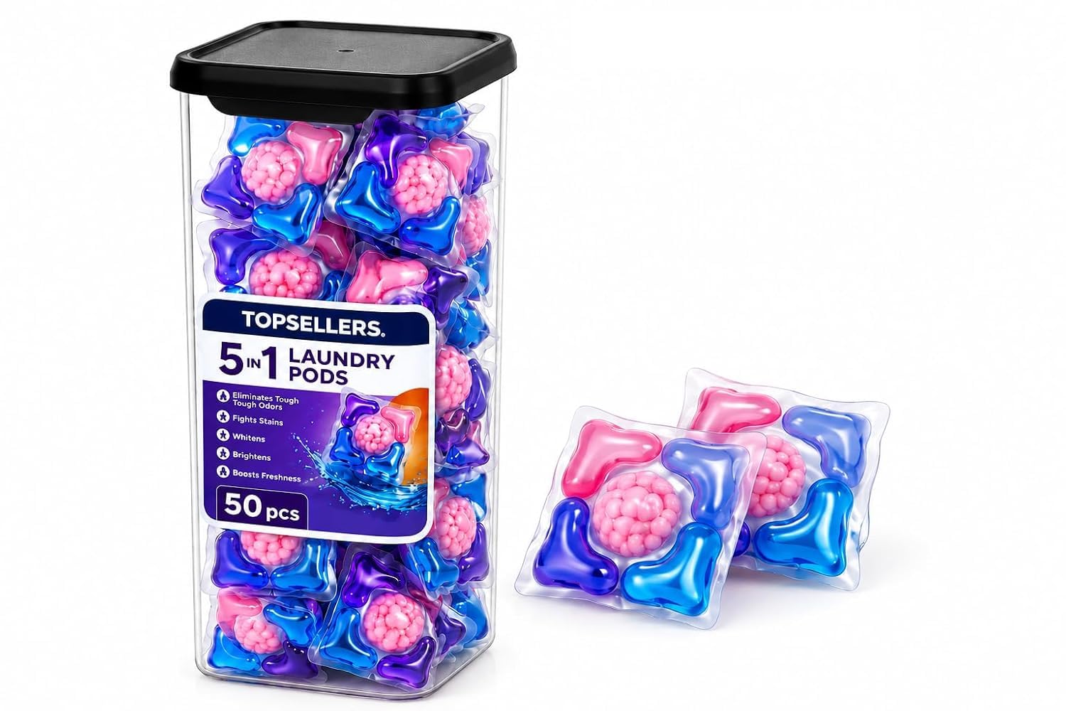 (PACK OF 50) 5-in-1 Magic Laundry Detergent Pods Pro | Tough Stain Remover for Top & Front Load Washing Machines | Eco-Friendly Dissolvable Pods | 1 Pod = 1 Wash (5–7kg Load)-image-37