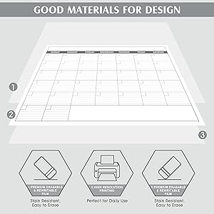 Large Dry Erase Calendar for Wall - Undated 1 Month Big Wall Calendar, 40" x 30", Erasable & Reusable Laminated Calendar Max with 8 Round Stickers, Great Layout Wall Calendar Dry Erase for Home, Office and School