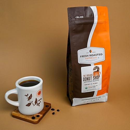 Miniatura 3 de Fresh Roasted Coffee, Tienda de donas orgánicas, 2 libras (32 onzas), tostado medio, kosher, grano entero