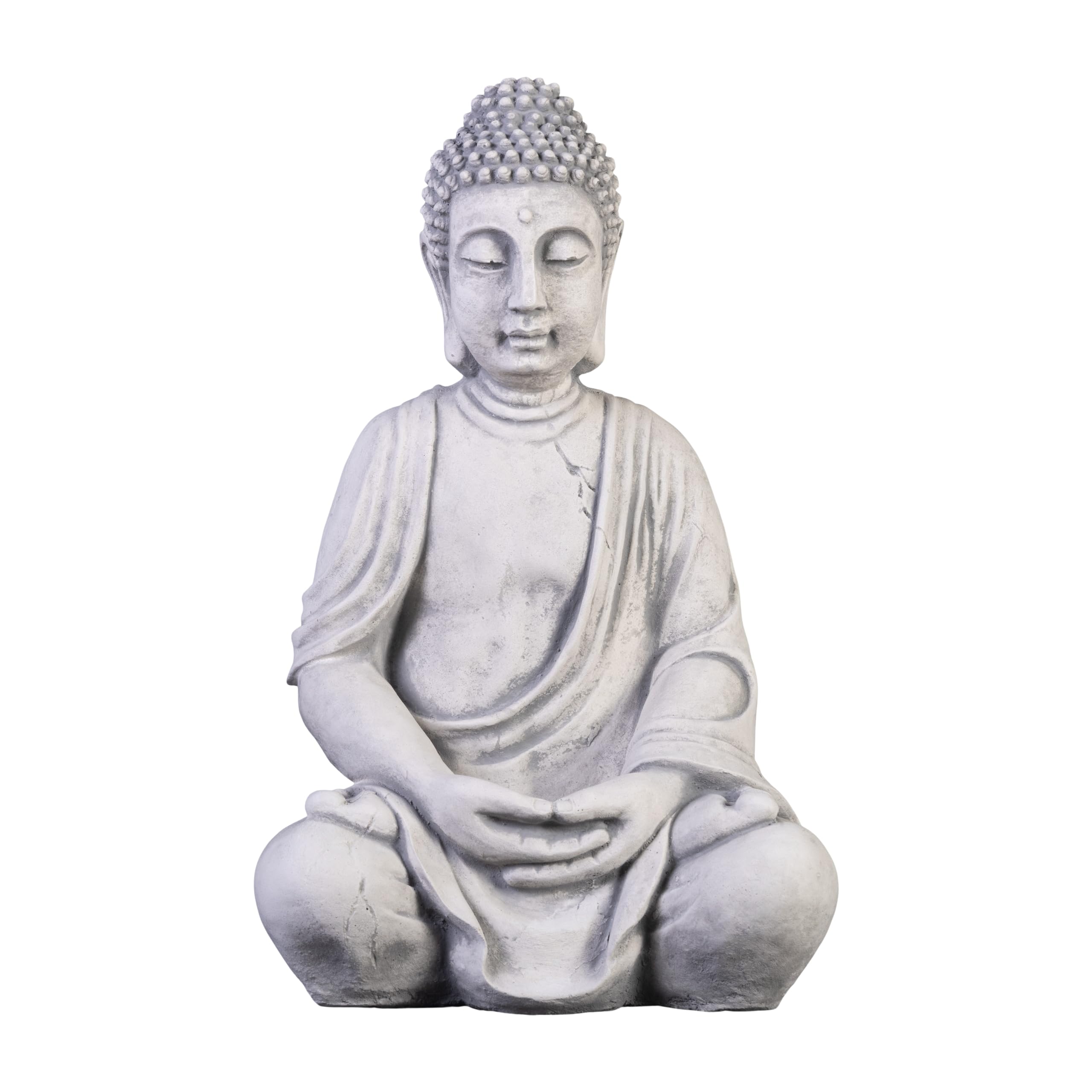 Gartendekoparadies.de White,Grey Buddha Statue, Stone Figure, H. 50 Cm, 26 Kg, Gray, Frost-Proof Made Of Cast Stone For Outdoor Use