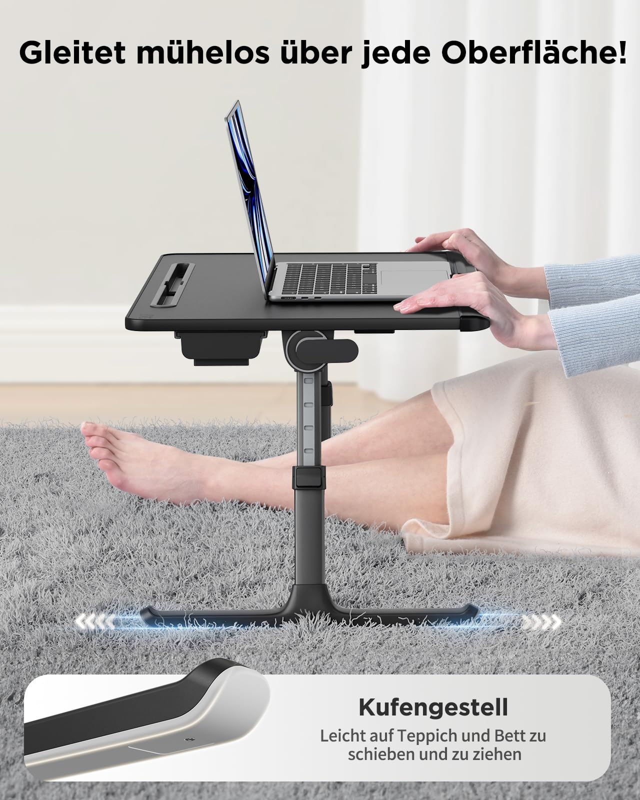 SAIJI Table pour ordinateur portable [Premium XXL, extra large] avec pupitre de lecture réglable en hauteur, table de lit polyvalente de qualité supérieure, pliable, avec tiroir (noir)