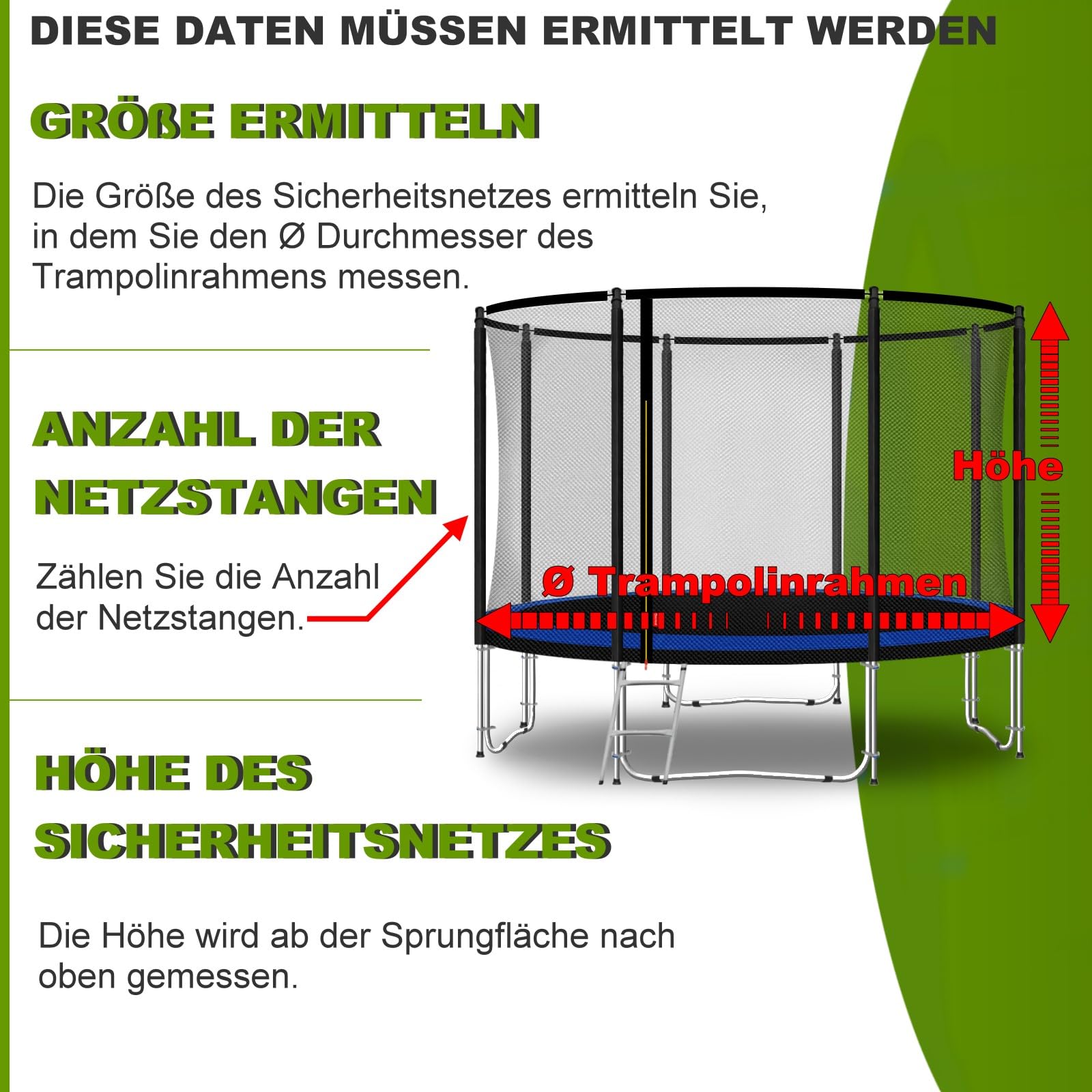 Trampolin Sicherheitsnetz Ø 183 185 244 250 275 277 300 305 335 337 366 370 396 400 427 430 457 460 487 490 (FGOS) Ersatzteile Netz Schutznetz Ersatznetz Gartentrampolin Outdoor