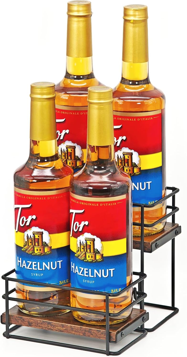 12 Bottle Coffee Syrup Organizer Rack, 3 Tier Coffee Syrup Bottle Stand Holder for Coffee Bar, Installation-free, Liquor Bottle Display Shelf, Coffee Syrup Shelf for Liquor Whiskey Wine Display