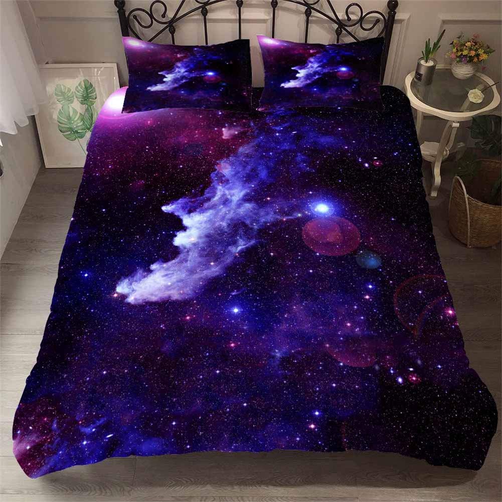 Housse de couette 260x220 galaxie imprimé 3D avec 3 pièces parure de lit adulte