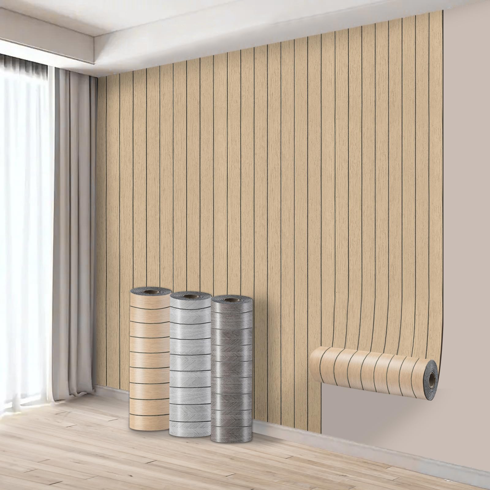 Takezuaa 4 Roll Self Adhesive Thermal Wallpaper 3mm Thick Brown Wood Effect Wallpaper Peel and Stick Wall Panels for Walls Ceilings - Suitable for Living Room, Meeting Room, TV Wall 40cm x 3m — image 1