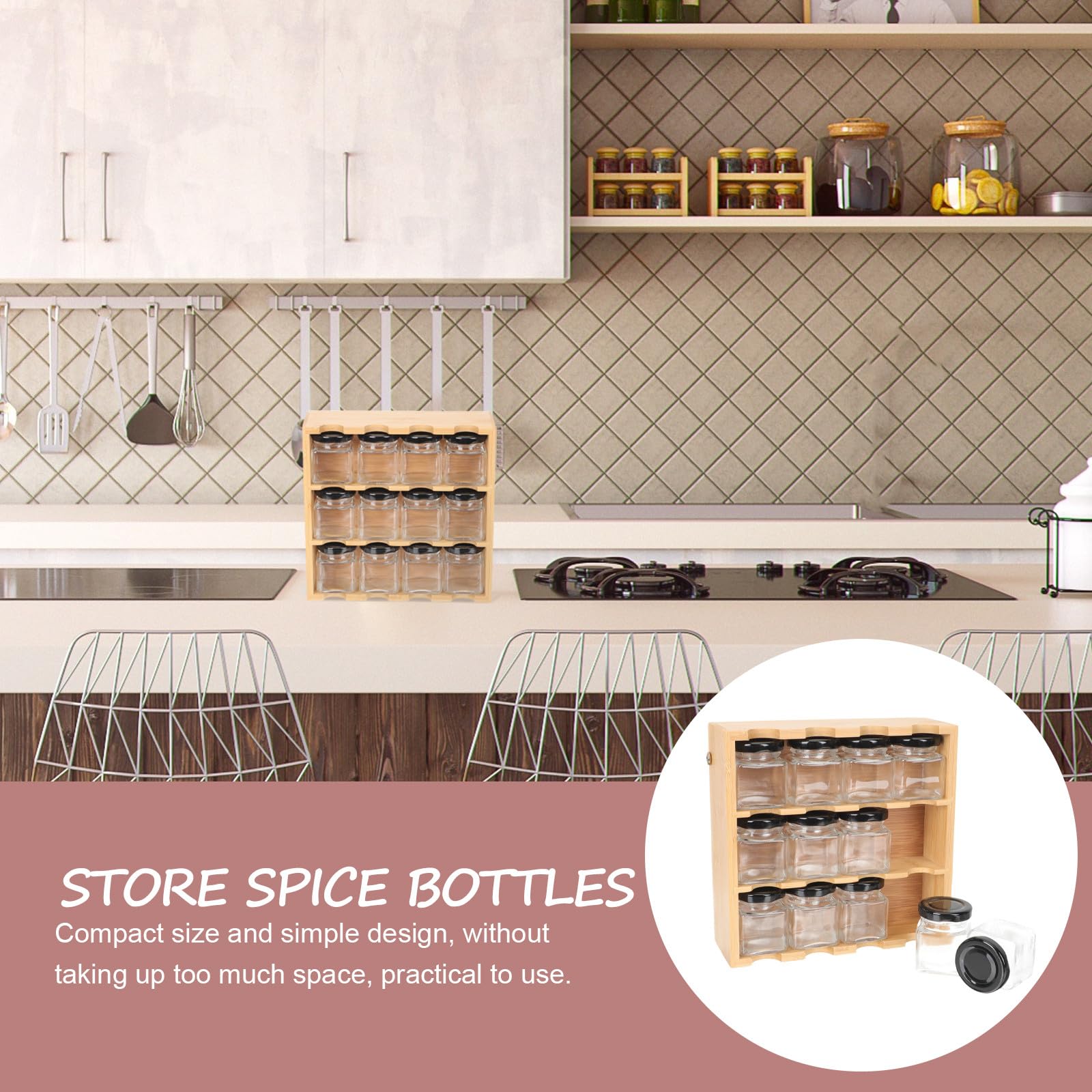 POPETPOP Soporte Versátil para Especias de Madera 12 Compartimentos Estante para Encimera y Pared Organizador de Botellas de Condimentos para Cocina y Ordenada