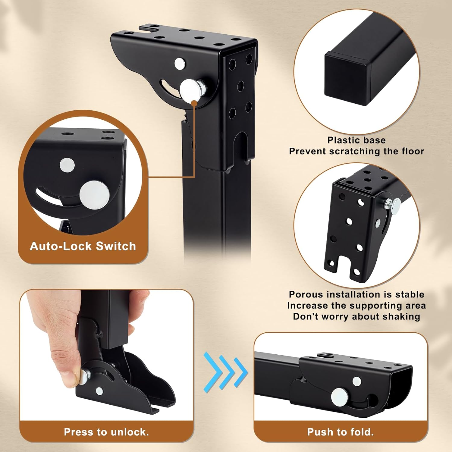 8 Pcs 8-16Inch Folding Table Legs, Folding Metal Table Legs with Screws 2 Size Furniture Legs for Sofa Office Table Loveseat Dresser, Each Size/4Pcs, Black