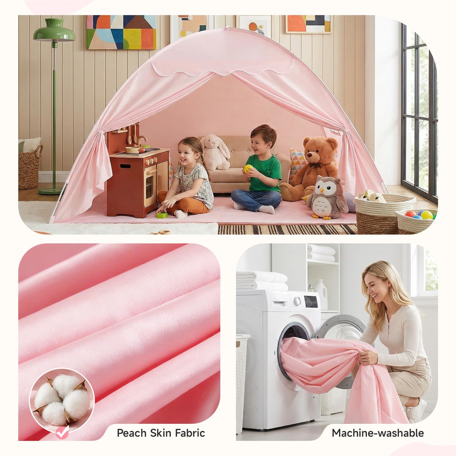 Tienda de campaña para cama para habitación infantil, tienda de campaña para niños, cama de suelo, tienda de campaña para niños, tienda de juegos para interiores, portátil y plegable, cama doble