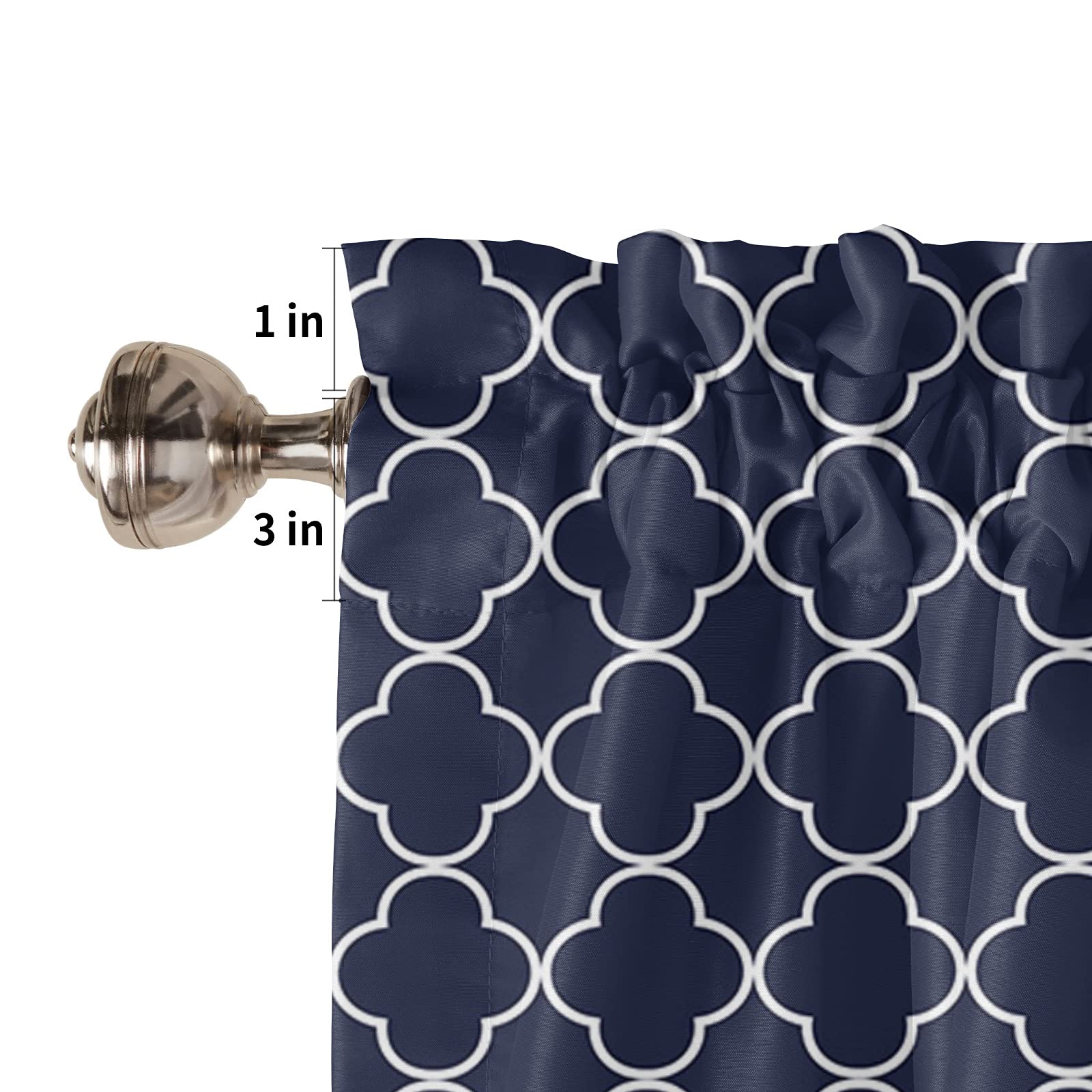 BaoNews Black & White Moroccan Geometric Tier Curtains - Set Of 2, 26x24", Blackout Kitchen/Bedroom Valances