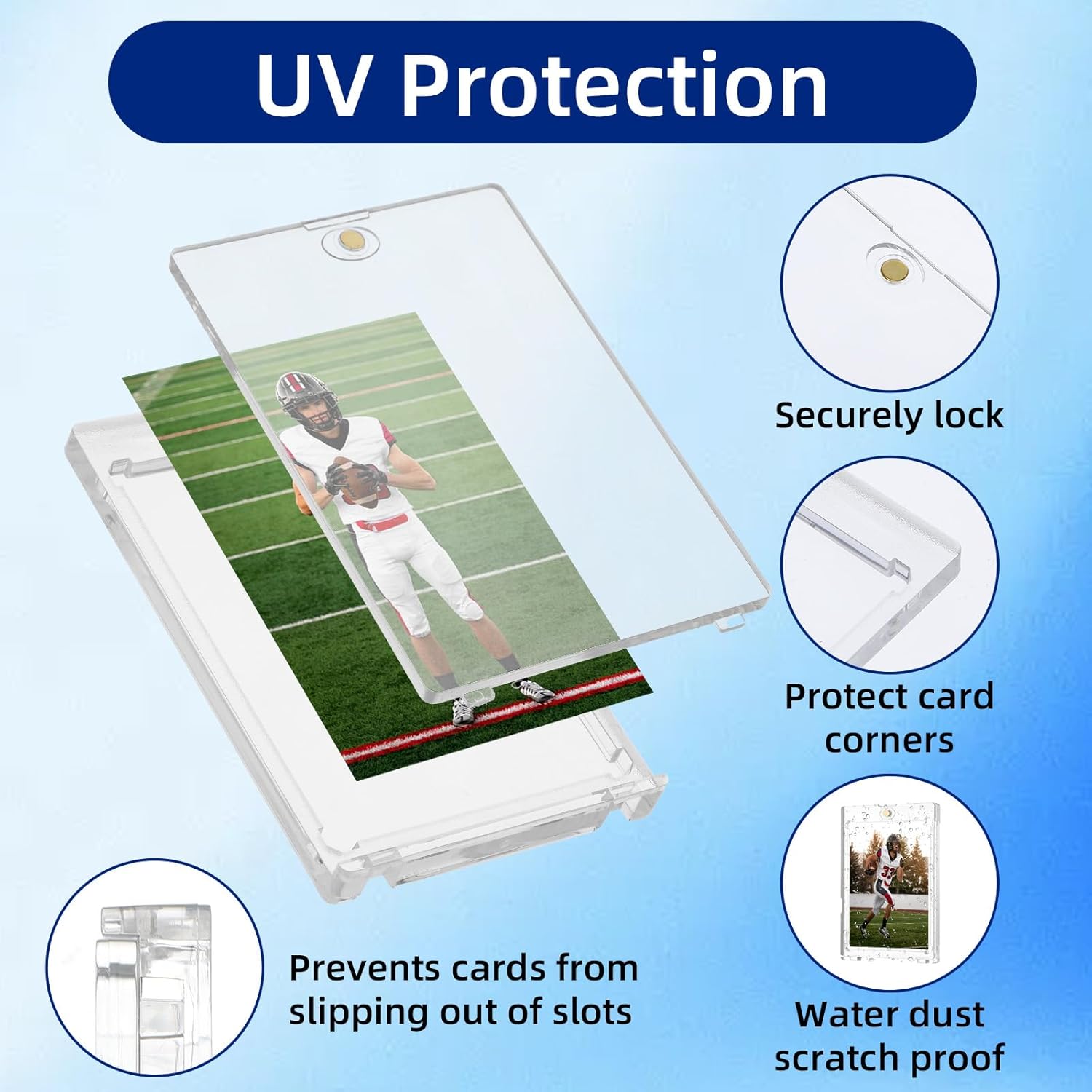 20pcs 100PT Magnetic Card Holders for Trading Cards, Trading Card Magnetic Case - UV Protection, Clear Hard Plastic Protectors for Sports, Baseball, Football, Hockey, MTG, Yugioh Cards
