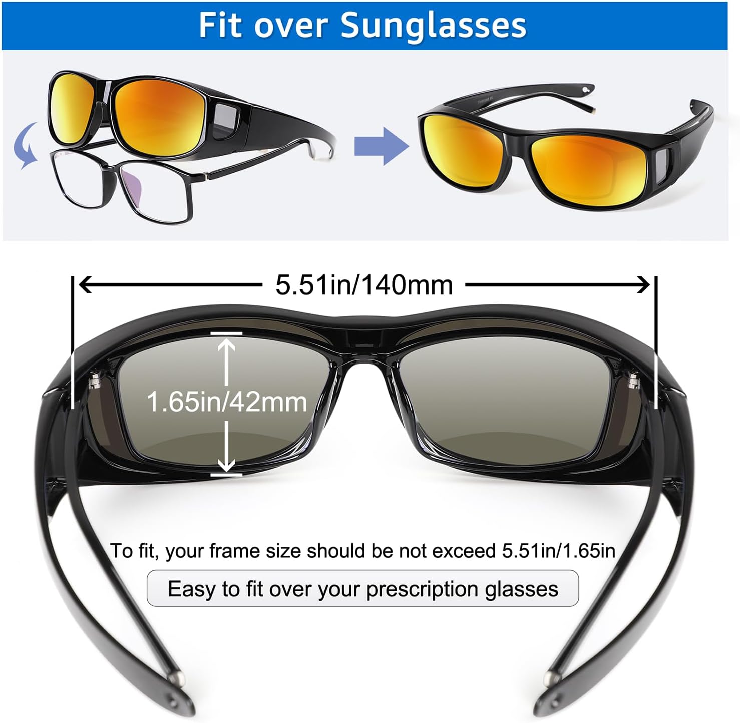 Polarized Sunglasses Fit Over Glasses for Men Women, Wrap Around UV400 Protection Sunglasses for Cycling Driving - Image 3