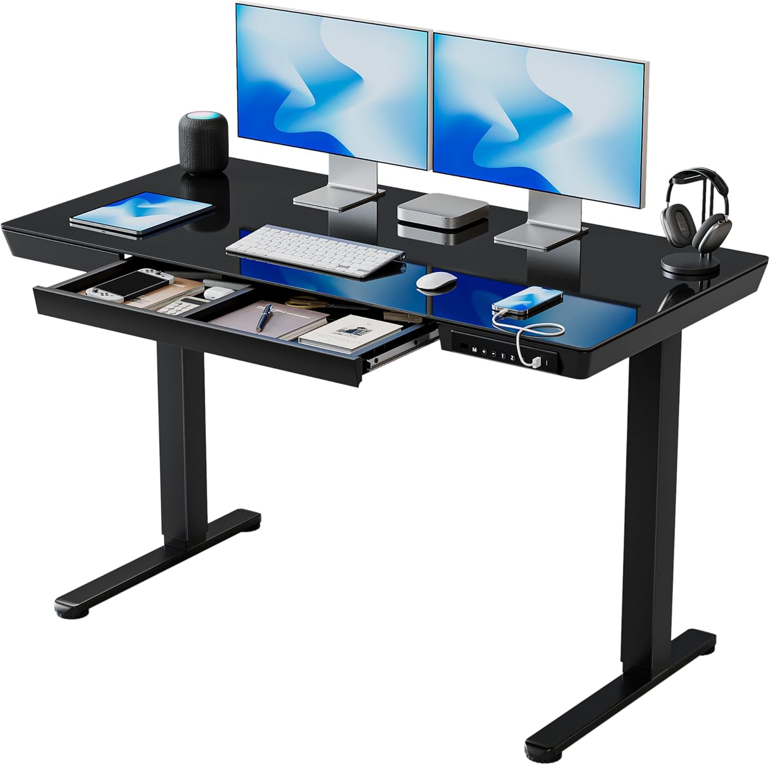 FEZIBO 48x24 Inch Height Adjustable Electric Standing Desk with Drawer