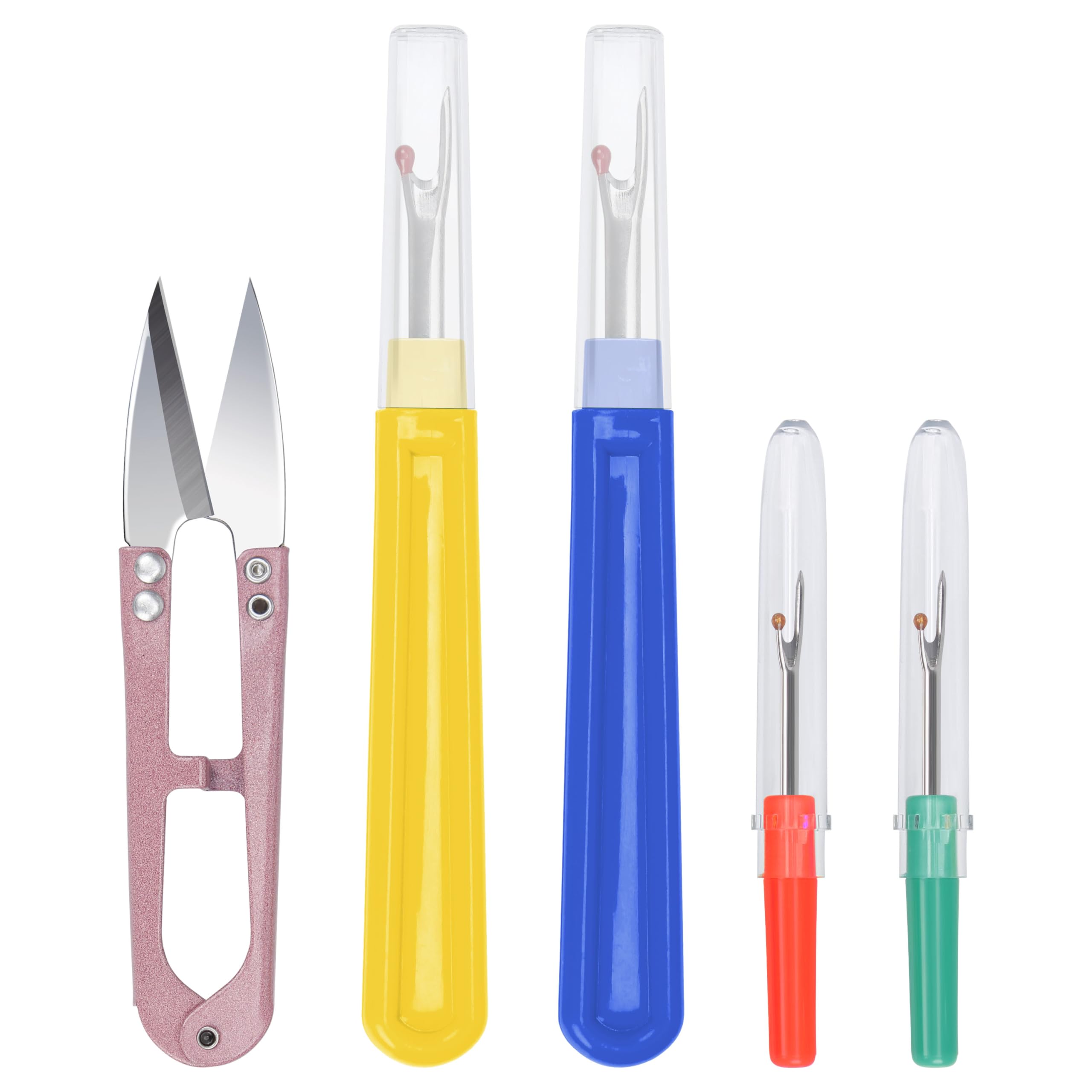 Lusecarl Seam Ripper and Thread Remover Kit 2 Big 2 Small Stitch Ripper Tool and 1 Sewing Trimming Scissor Nipper for Thread Remove (Multi-Color)