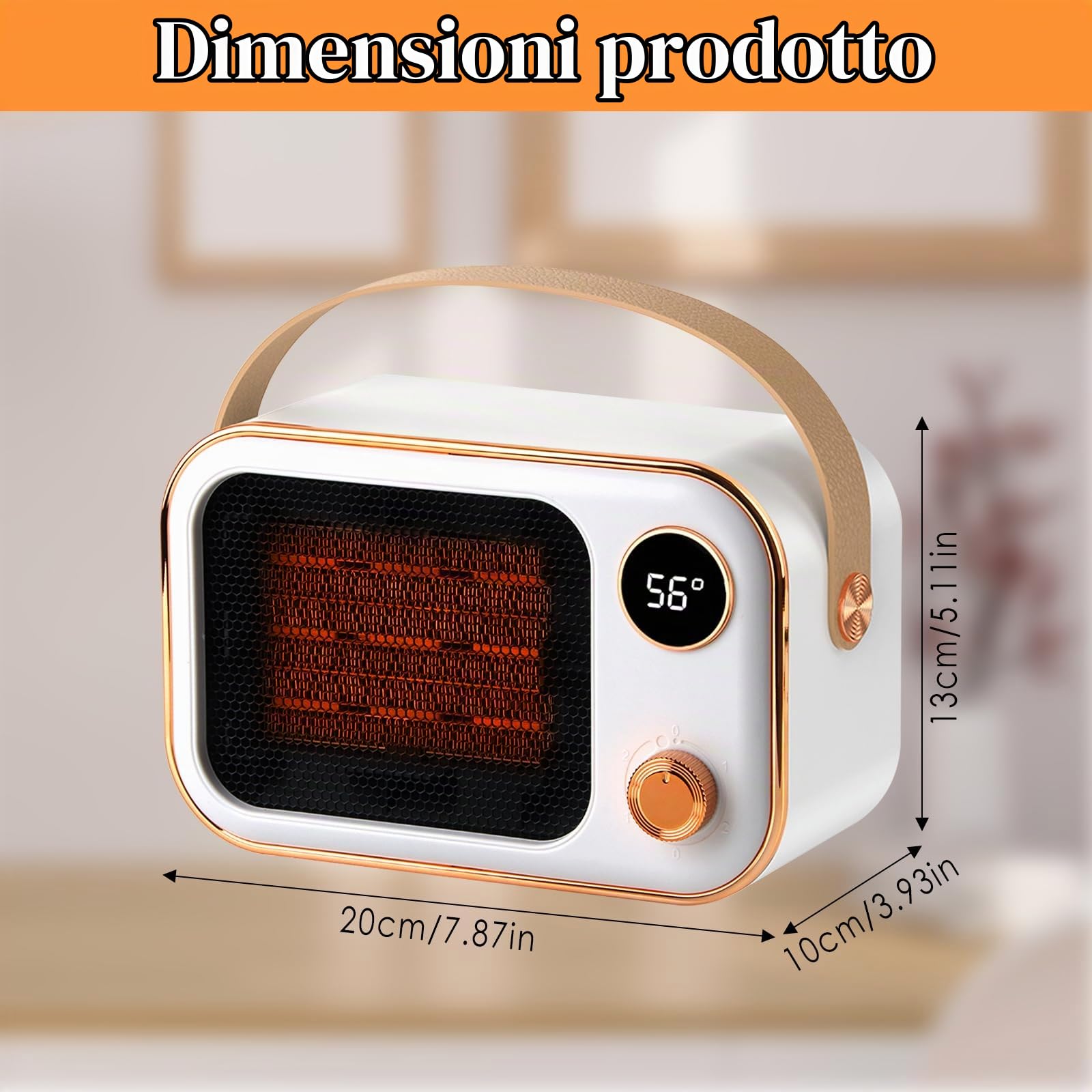 Riscaldatore d'Ambiente, Mini Stufetta Elettrica Ceramica 1200W, Design antiribaltamento, Stufetta Elettrica Basso Consumo Portatile per Soggiorno, Camera da Letto, Scrivania(Bianco)