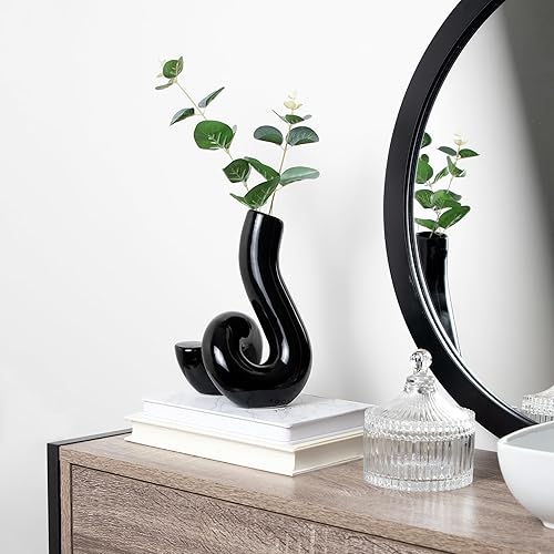 Miniatura 3 de Jarrón negro Abstact, jarrones de cerámica negra para decoración, bonito y moderno jarrón de decoración del hogar, decoración de estantes, sala de