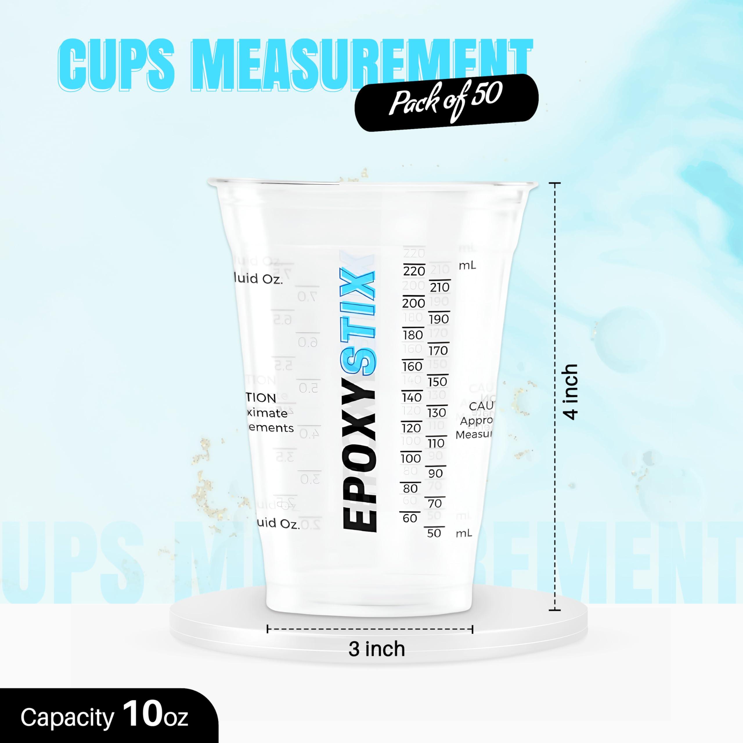 [Paquete de 50] Vasos medidores graduados desechables de 8 onzas para mezclar, medidas en ml y onzas, tazas reutilizables multiusos para pintura, resina epoxi, manchas, tazas de mezcla de líquidos