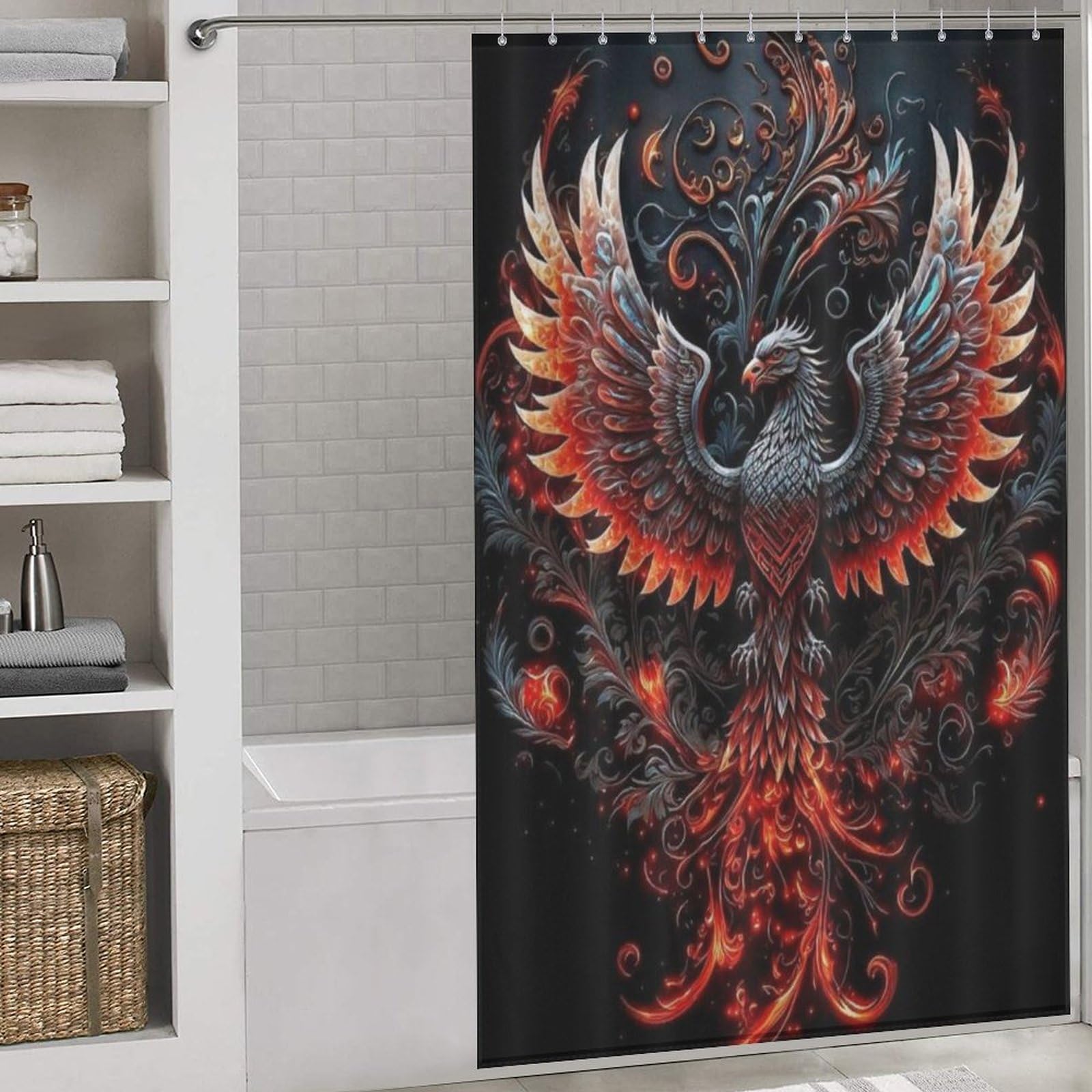 Rideau de douche Phénix imperméable 140x183 cm avec crochets pour salle de bains