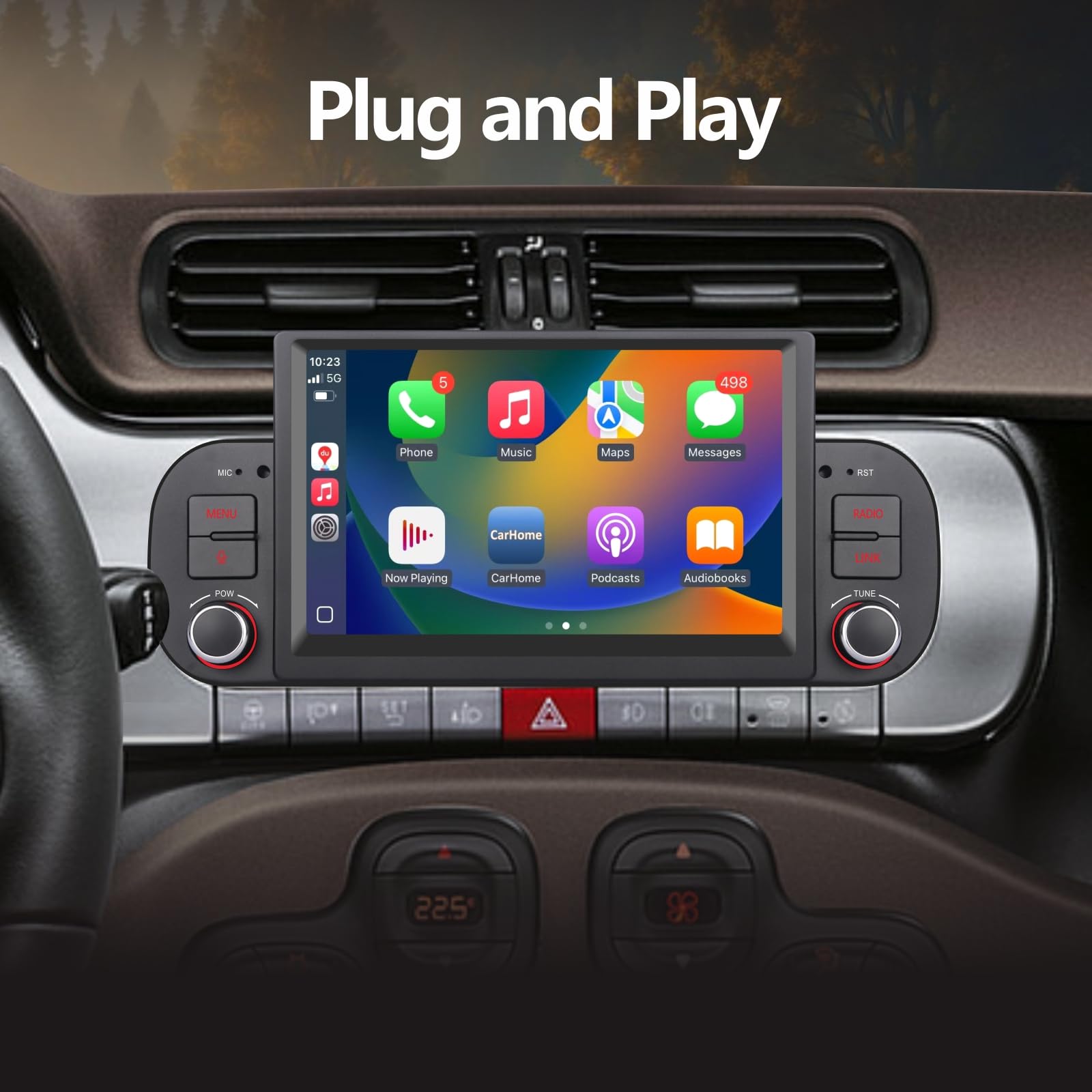 Autoradio Fiat Panda 2013-2020 Display Touch Screen Linux, Wireless CarPlay Android Auto, Avvio Veloce, AM FM RDS Mirror Link Bluetooth 5.0 DSP Canbus