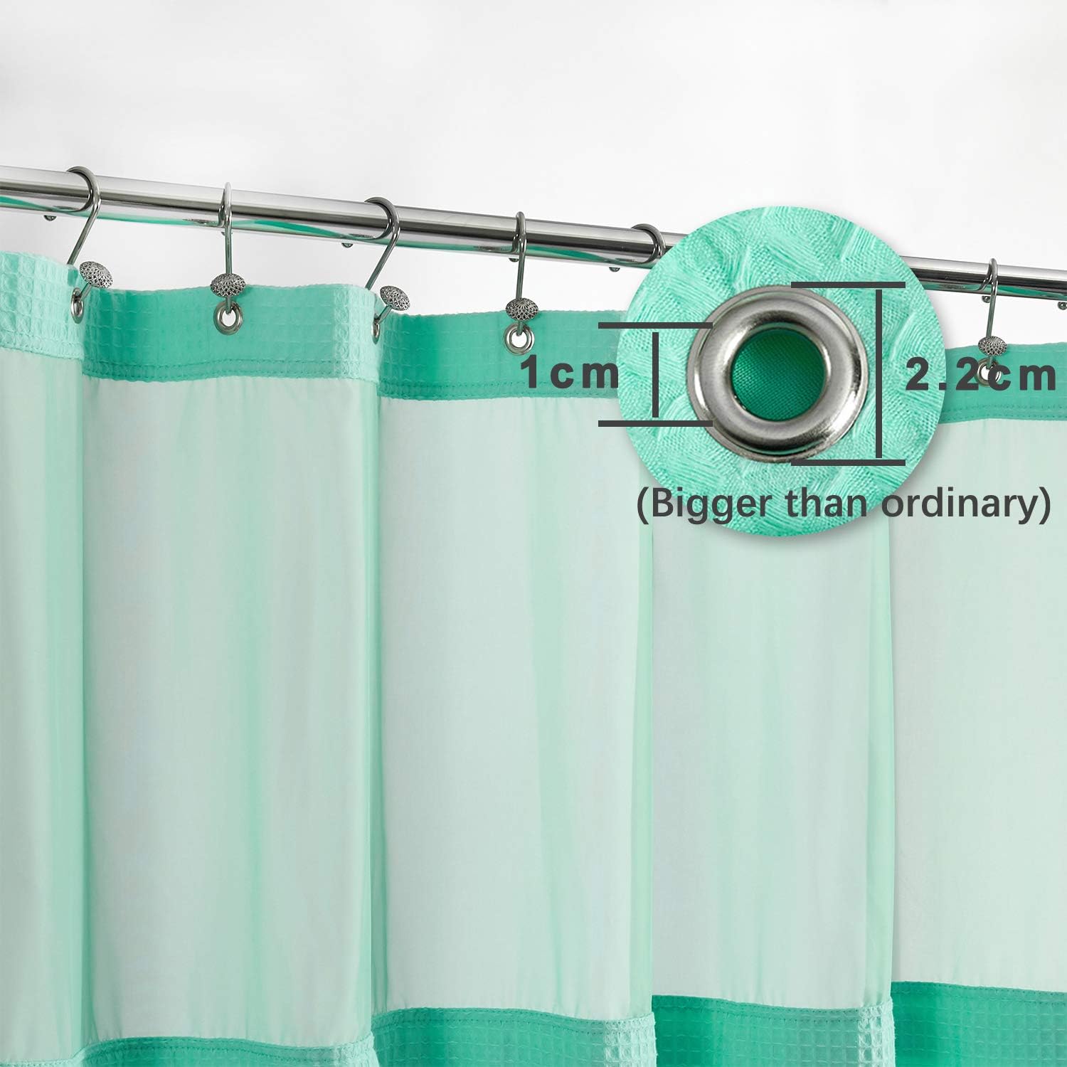 Barossa Design Cotton Blend Waffle Weave Shower Curtain with Snap-in Fabric Liner, Hotel Luxury Spa, Mesh Top Window, Machine Washable, Light Turquoise, 71x72 Inches