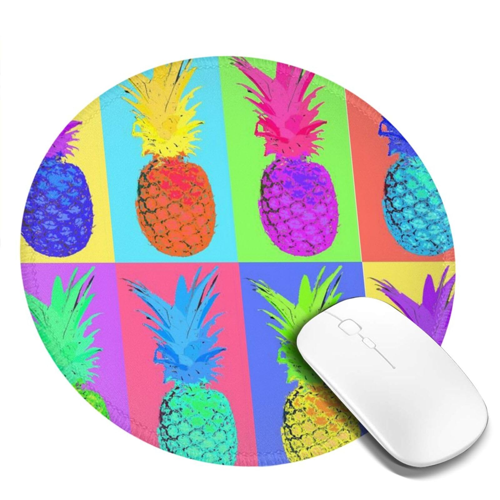 Tappetino Per Mouse Rotondo Con Ananas Tropicale – 19x20 Cm – Base In Gomma Antiscivolo E Bordi Cuciti – Per Ufficio, Gioco E Laptop - 2
