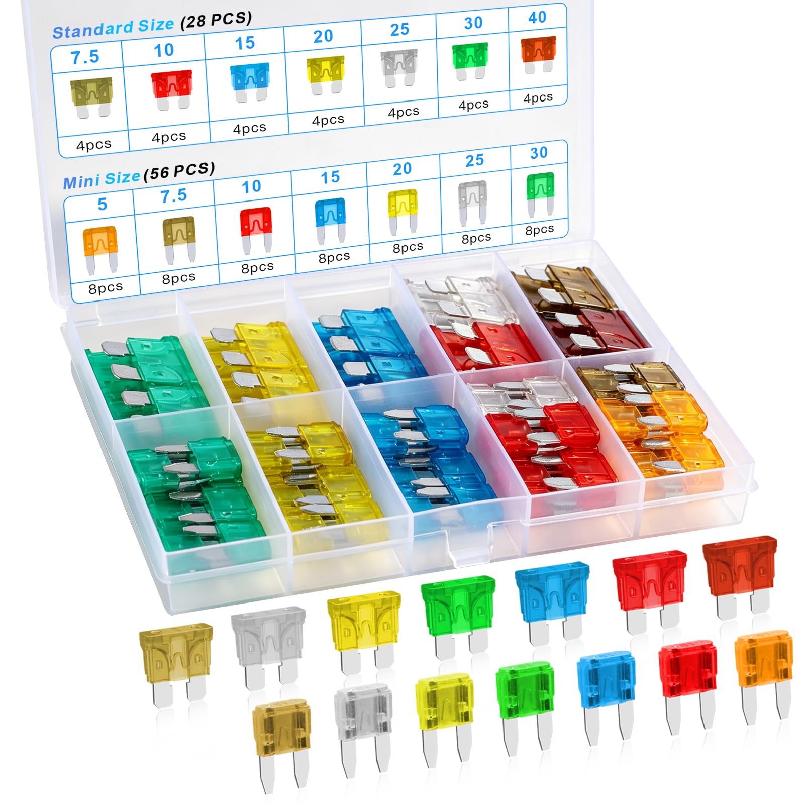 Photo 1 of Zoatcba 84PCS Car Fuses Assortment Kit, Standard & Mini Fuse 5A-40A