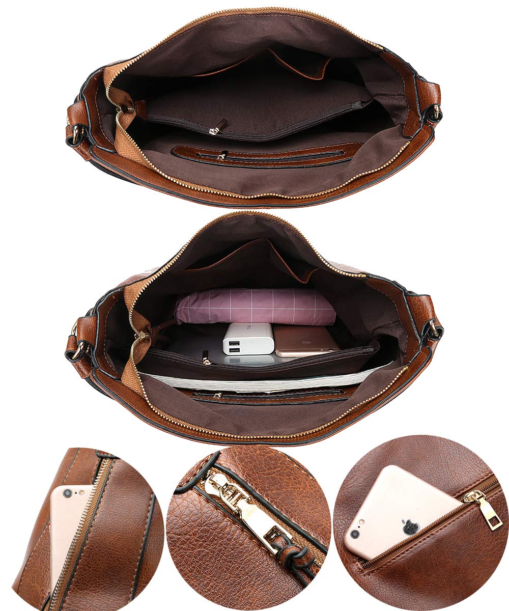 Kris Anna Hobo Borsa a Spalla con Tracolla da Donna Borse a mano Bauletto Secchiello in Pelle PU per Signora Marrone