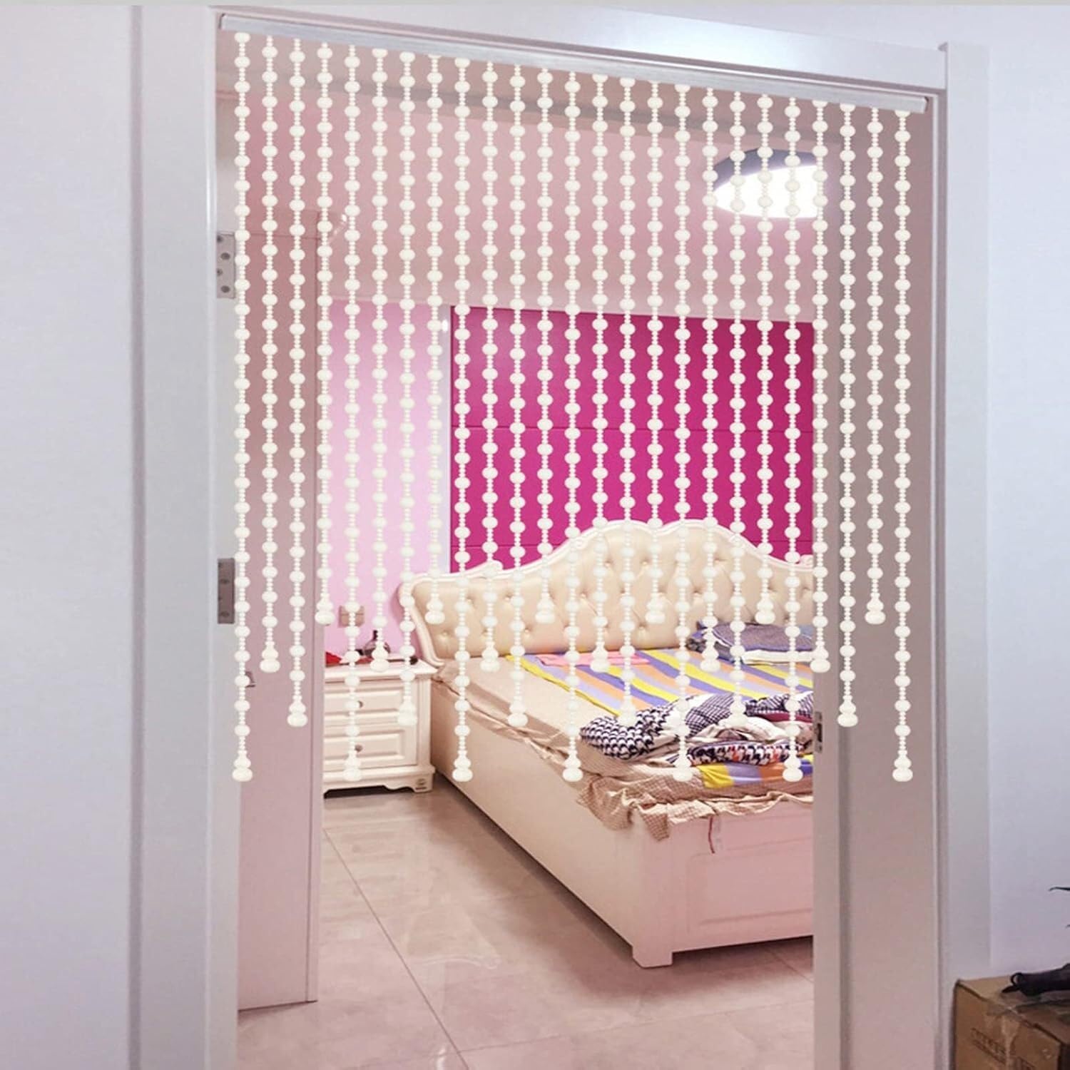 Rideaux en bambou naturels blancs à 29 brins pour séparation de garde-robe 90cm