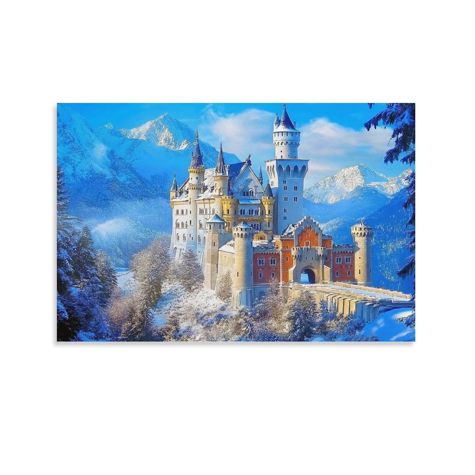 CPLVKWRQJ Snowy Castle Mountain Single Piece Snow Covered Fairy Castle Alpine Peaks Canvas Wall Hanging - Kitchen Removable Wall Art Focal Point Ready to Hang 08x12inch(20x30cm)