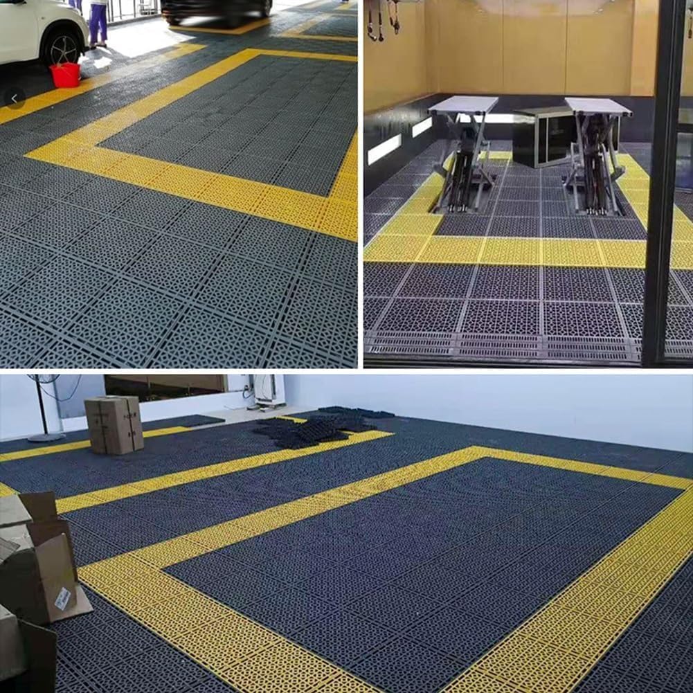 LNNW Garage Interlocking Drainage Floor Mat, Plastic Mesh Tile for Basements, Parking Lots Floor Pallets for Garage Supermarket Basement(Yellow)