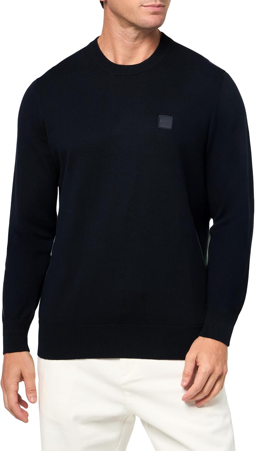 BOSS Mens Square Logo Cotton Blend Knit Sweater