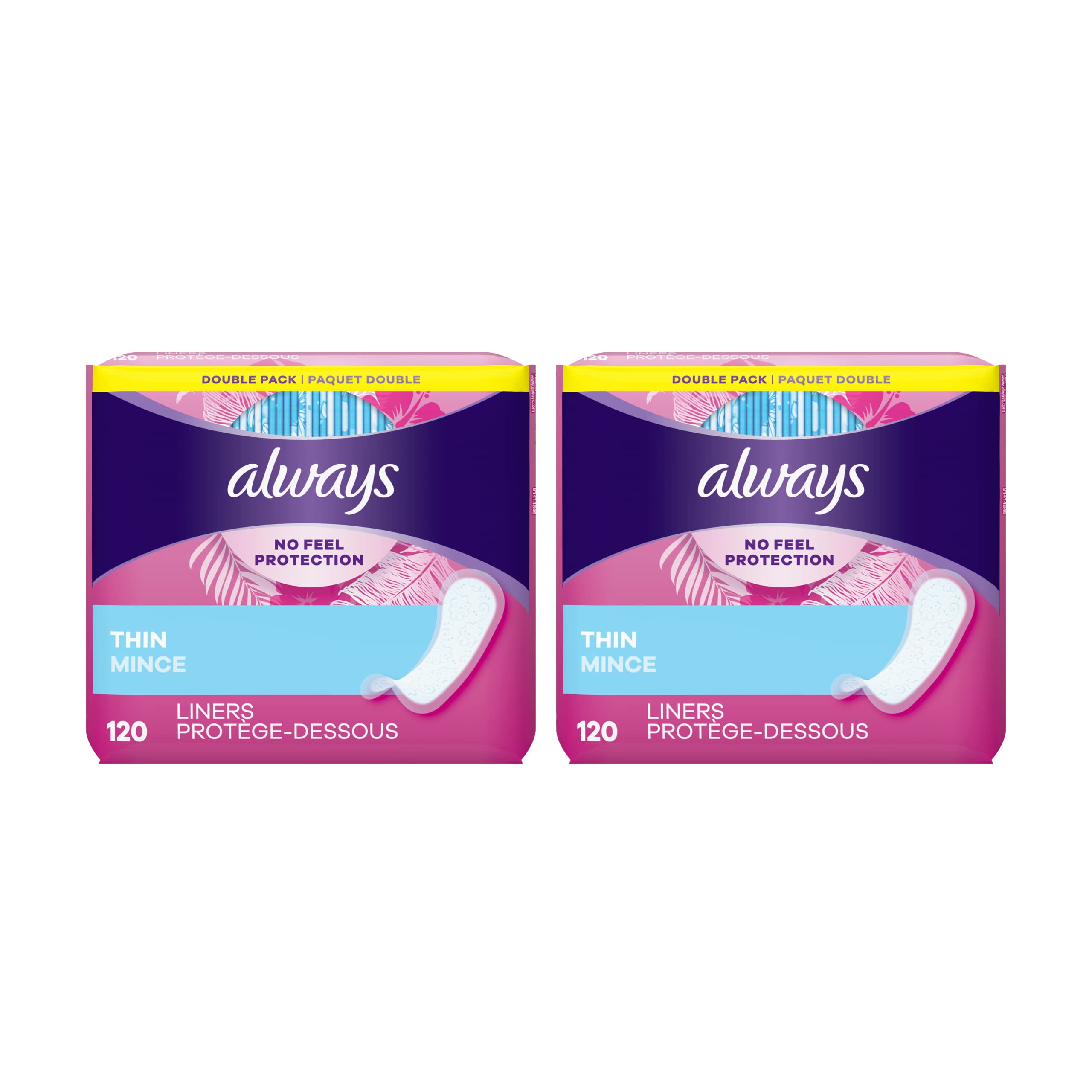 Always Incredibly Thin Regular Daily Liners, wrapped, 120 Count , Pack of 2
