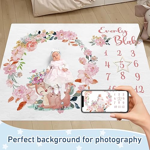 Miniatura 2 de Manta de hitos para bebé con nombre personalizado, manta mensual de hitos para bebé con doble cara para niños y niñas, accesorios de fotografía,