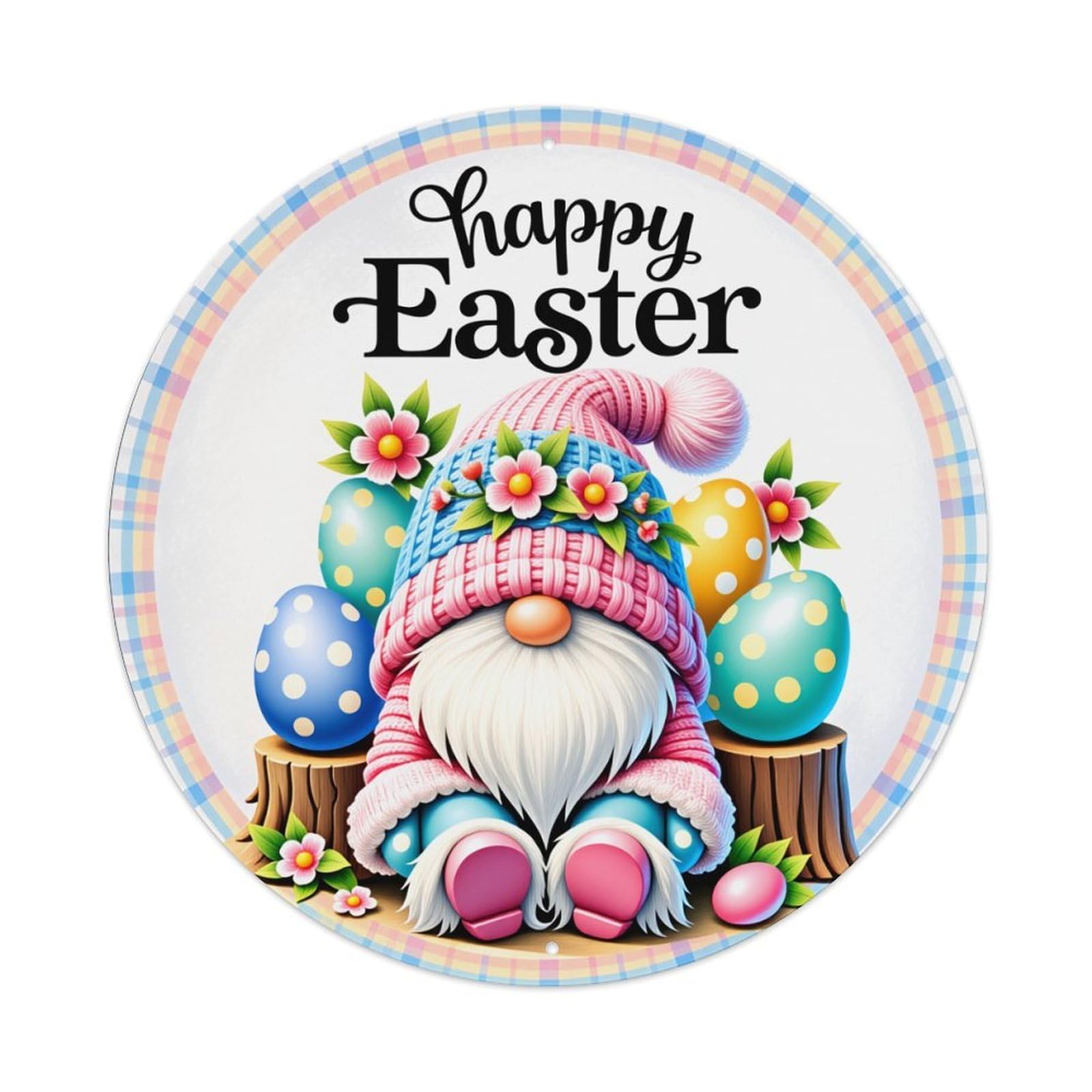Happy Easter Gnome Eggs Flowers Metal Tin Sign Vintage Garden Bedroom Cafe Bar Man Cave Home Wall Decor Metal Poster 8x8 inches