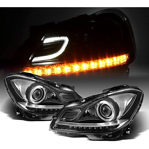 AKKON - Fits 2012 2013 2014 Mercedes W204 C-Class 2015 Benz C250 C350 AMG Projector LED DRL Black Headlights Pair Left+Right
