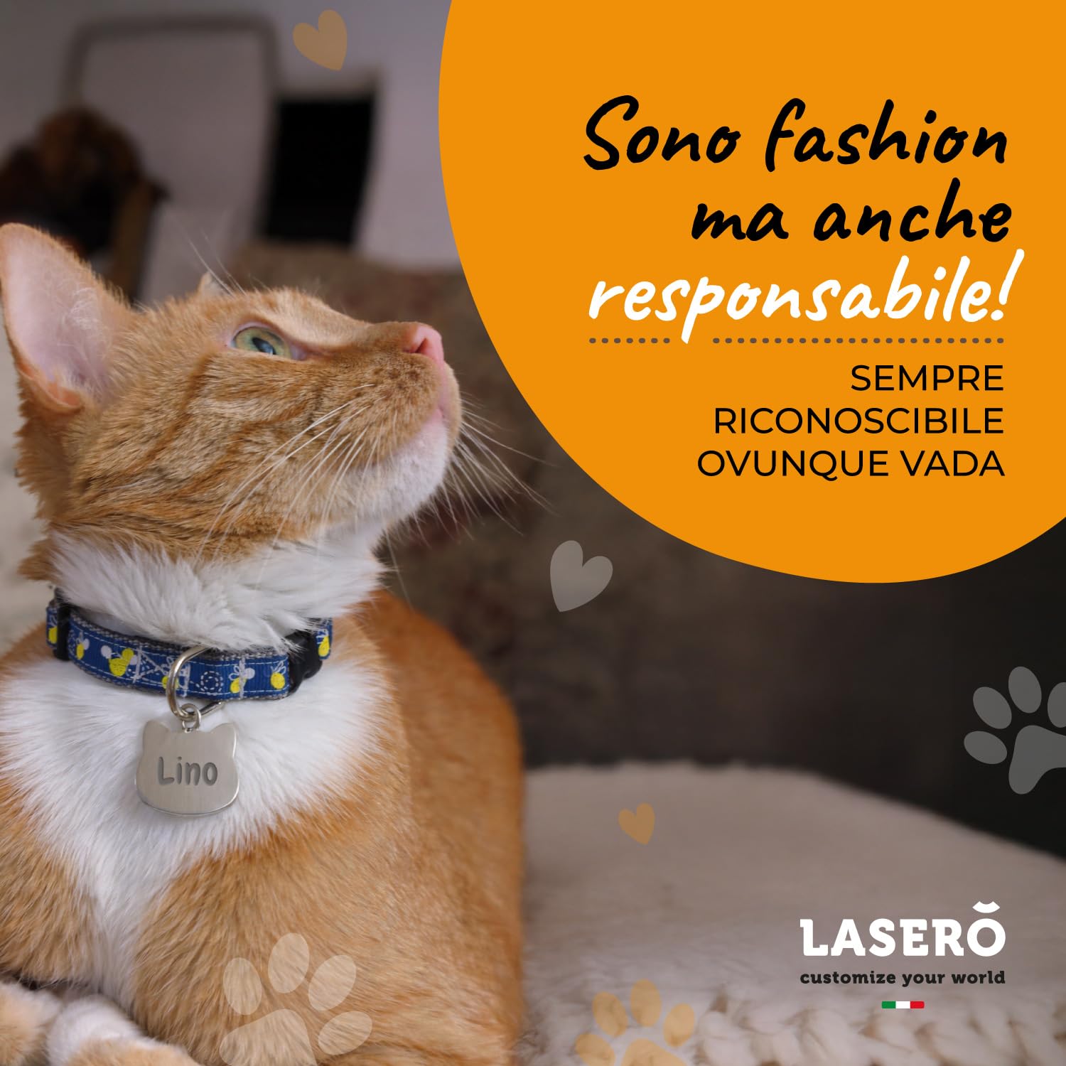 LASERO’ Medaglietta Gatto Personalizzata in Acciaio Lucido 2,5x2,5cm – Targhetta Gatto con Incisione Laser di Nome e Dati – 4 Colori (Rosa/Argento/Nero/Oro) – Targhetta Identificativa per Collare