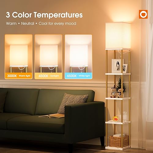 Miniatura 3 de addlon Lámparas de pie con estantes, lámpara de pie moderna de 5 niveles con bombilla LED 3CCT, lámpara de pie de pantalla para sala de estar,