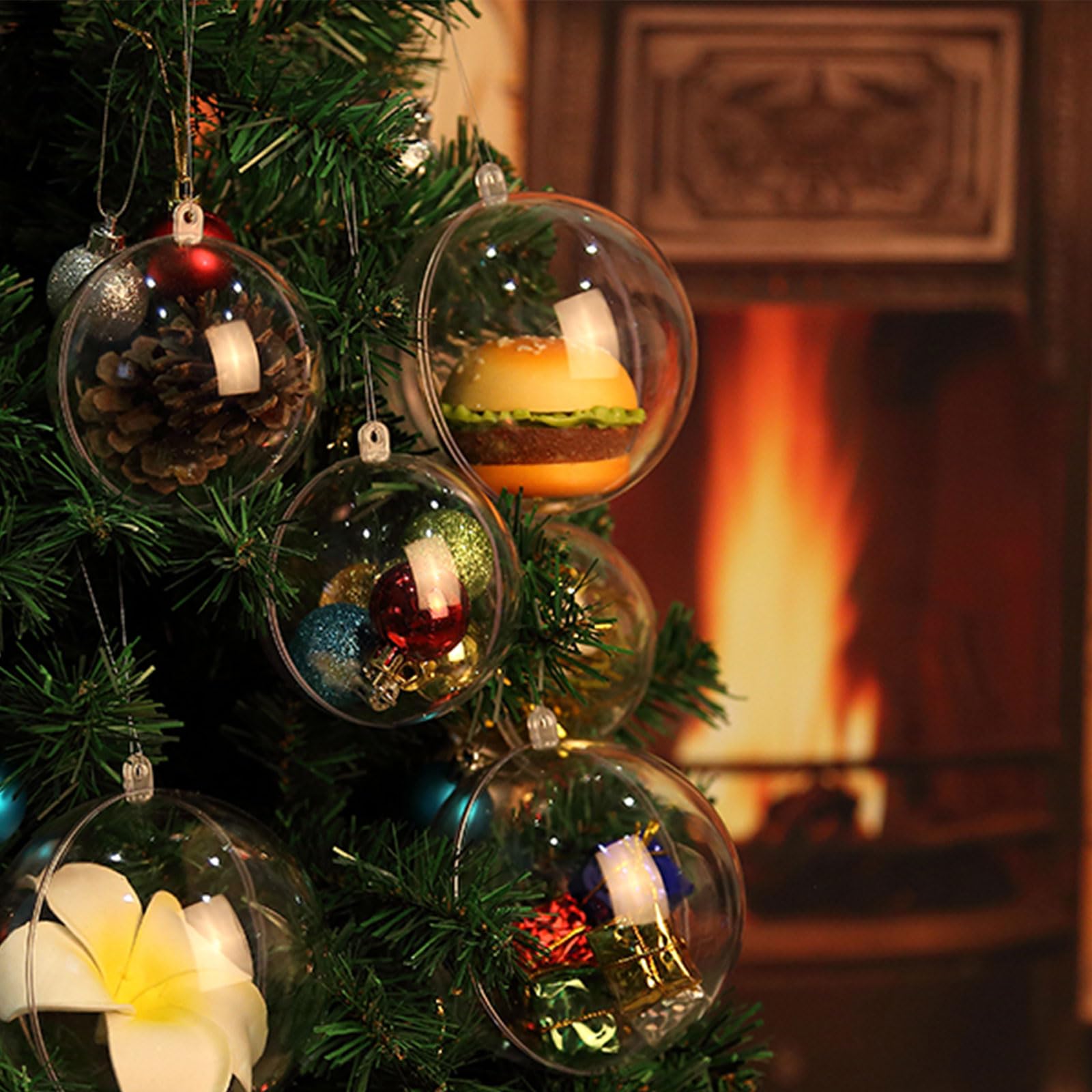 Palla Trasparente Plastica di Natale Ornamentale 8 cm per Decorare Alberi