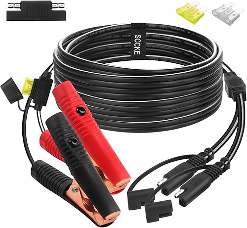 Cable de extensión de cocodrilo de cocodrilo de 10 pies y 14 AWG a 2 conectores SAE, adaptador de liberación rápida SAE de 12 V, negro, resistente