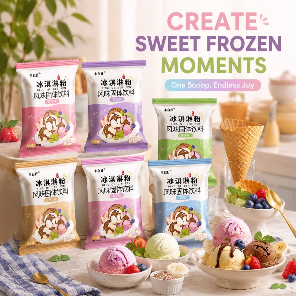 Miscela Di Gelato In Polvere A 6 Gusti - Base For Dessert Fatto In Casa Fai Da Te For Dolci E Negozi, Confezione 100 G (fragola, Mirtillo, Matcha, Cioccolato, Taro, Originale)