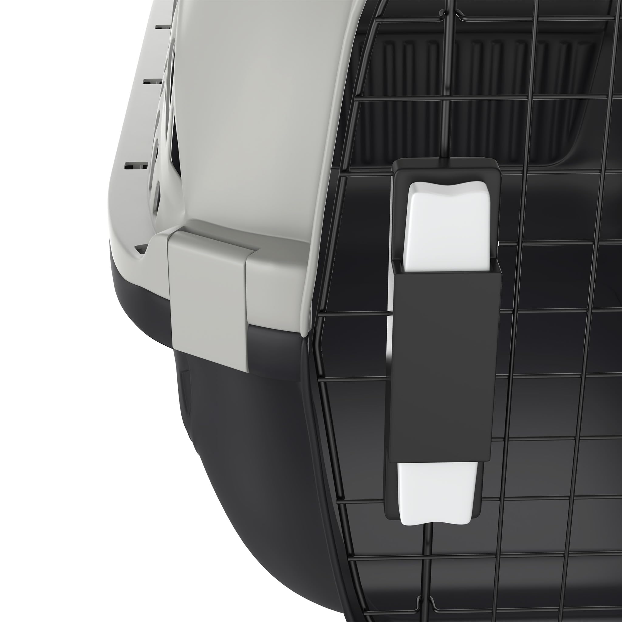 YUENFONG Transportbox Katzen 61x37x37cm Katzentransportbox für kleine Hunde, Tiertransporter aus ABS & PP Kunststoff Material, mit Metalltür & Napf, Grau und Schwarz