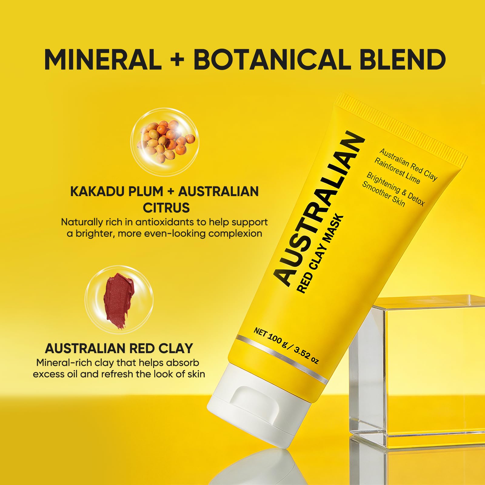 Australian Red Clay Face Mask, Mineral-Rich Detox Mud Mask with Kakadu Plum, Desert & Rainforest Lime Extracts, for Radiant-Looking, Smoother Skin, All Skin Types, 100 mL (1)