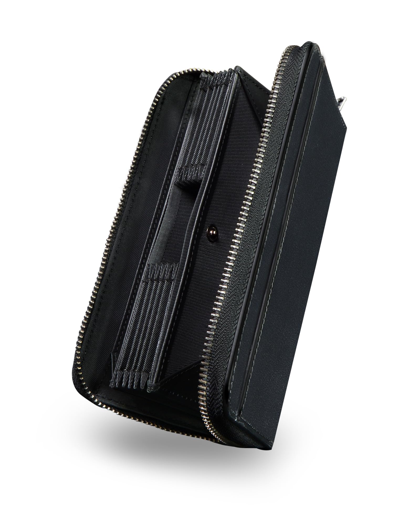 Men's Long Wallet, Tochigi Leather, Genuine Leather, Box Shaped Coin Purse, Large Capacity, Vertical Card Slots, 16 Cards, Zipper, Passbook Pocket, Made by Top Leather Craftsmen, Business, Financial L