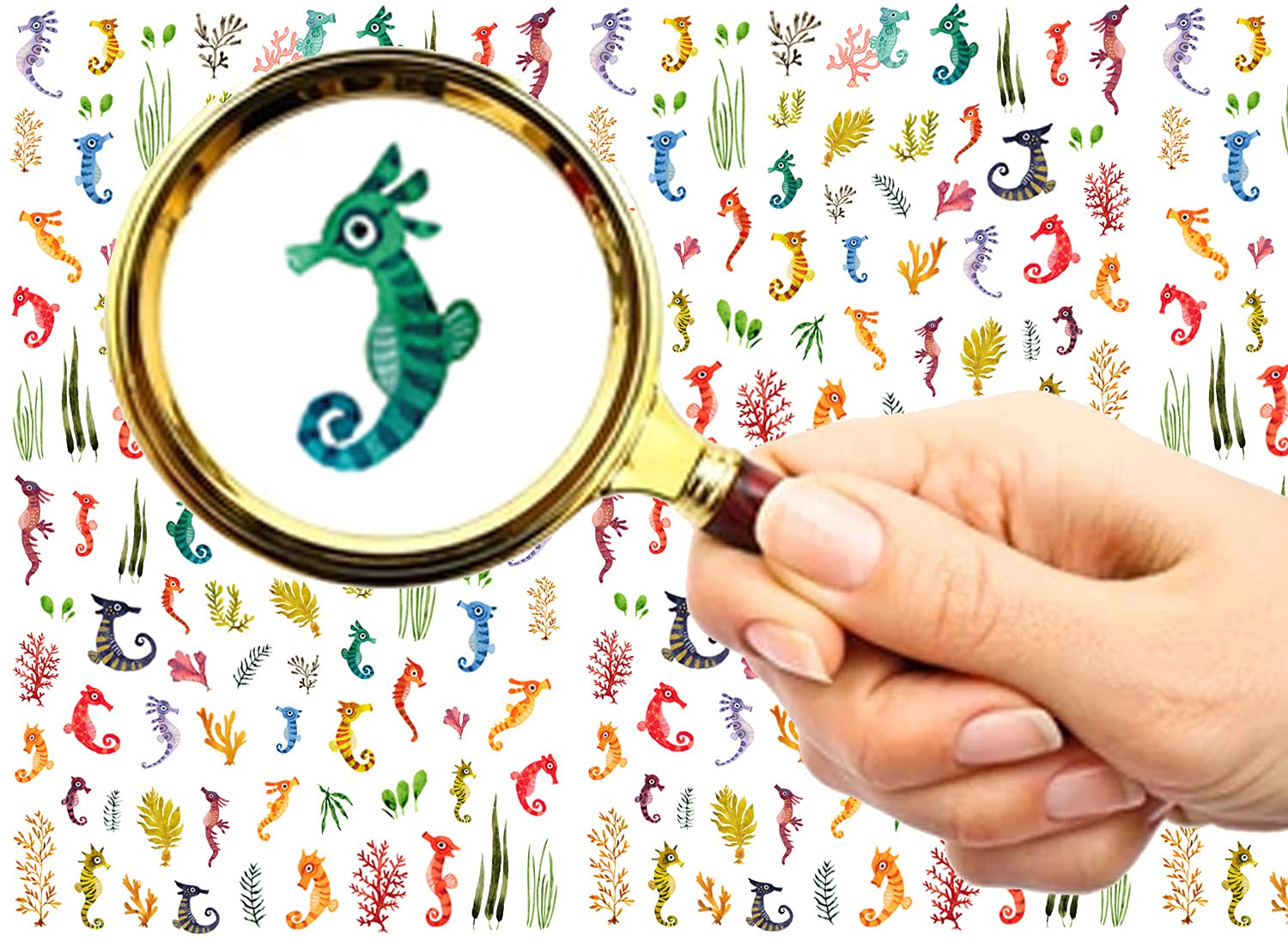 FLONZNAIL Nail Stickers Decal Transfers (5 Sheets) Seahorse Hippocampus Sea Creatures Seaweeds Vintage Watercolor Illustration