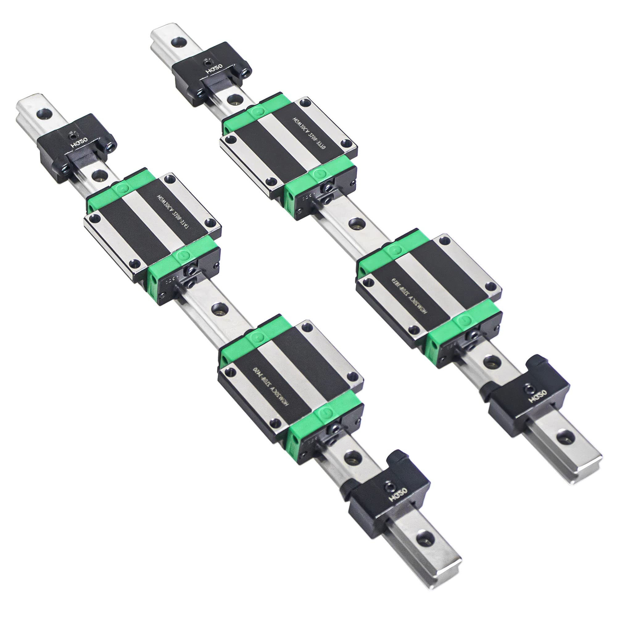 CNCMANS HGR20 - Set di 2 guide lineari HGR20 - 800 mm e 4 pattini di scorrimento HGW20CC + 4 pattini di limitazione per macchine e dispositivi automatizzati