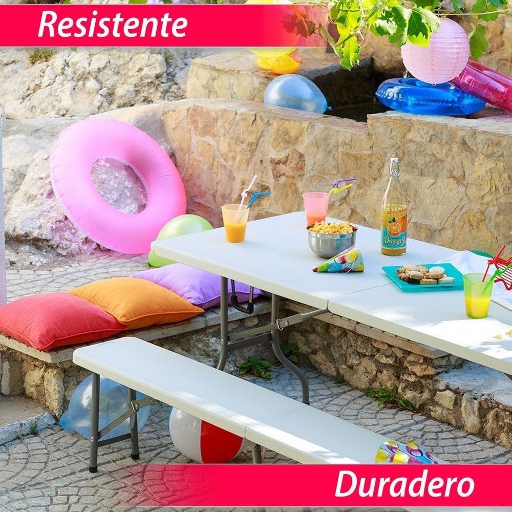 LOLAhome Mesa Plegable, de Acero Anticorrosión y HDPE (De 180x70x74 cm) | Resistente, fácil Transporte, fácil Montaje | Ideal Acampadas, Picnic, Catering, Jardín, Terraza