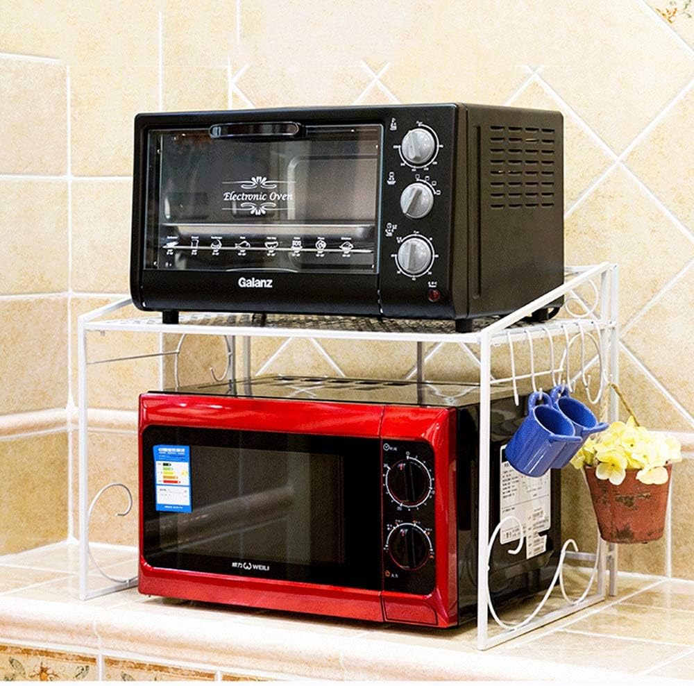 YANHTSO Wrought Iron Microwave Oven Rack Kitchen Rack Rack Oven Rack Seasoning Rack Multifunctional Storage Shelf Kitchen Pot Rack White