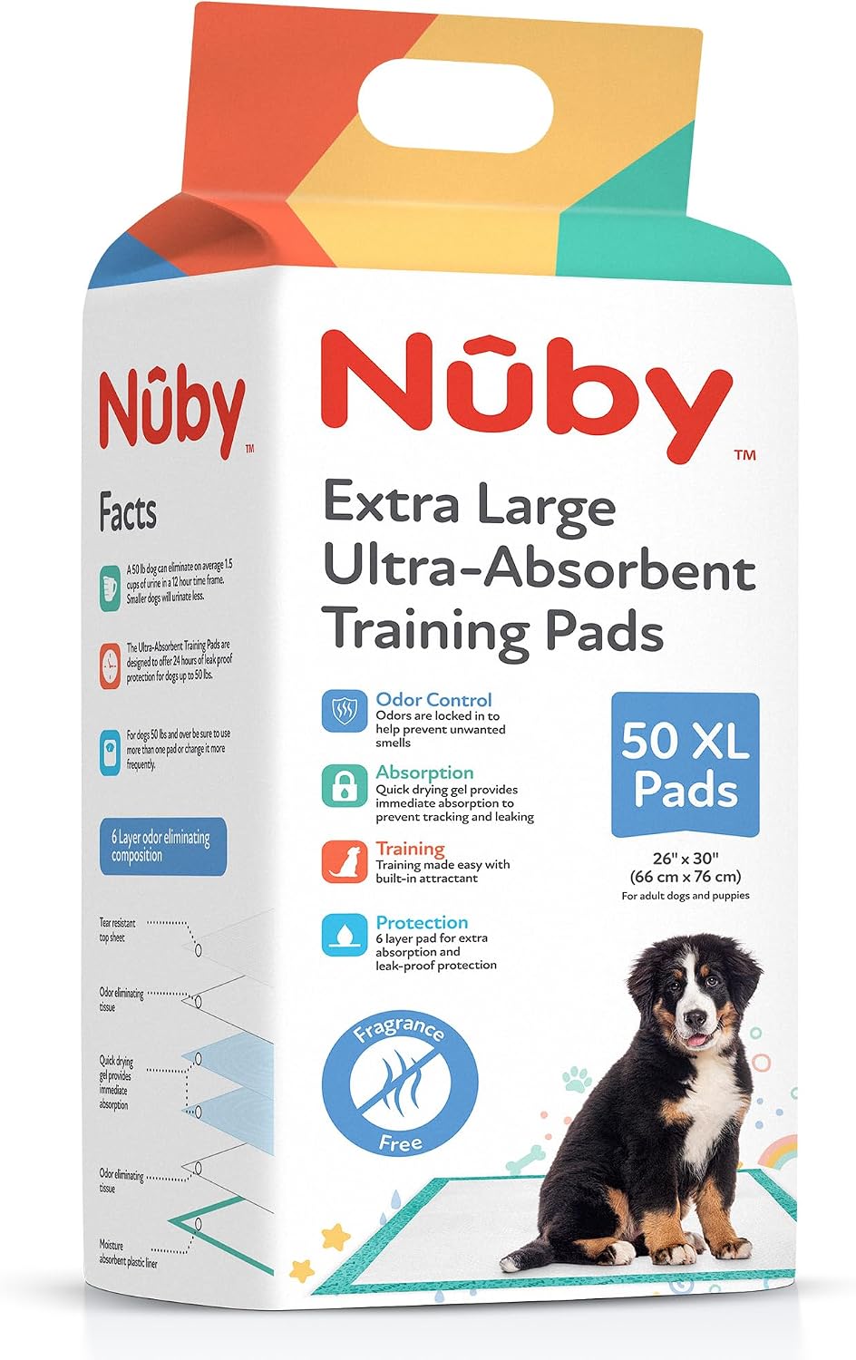 Nuby Pets Unscented Puppy Training Pads 26x30, 50 Count, Ultra-Absorbent Dog Pee Pads for Large Dogs with Leak-Resistant Quick-Dry Design
